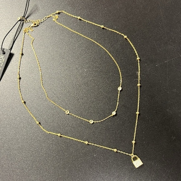 Brand new Rachel Zoe Sterling Silver Gold Tone Double Chain Locket Necklace - Picture 8 of 13